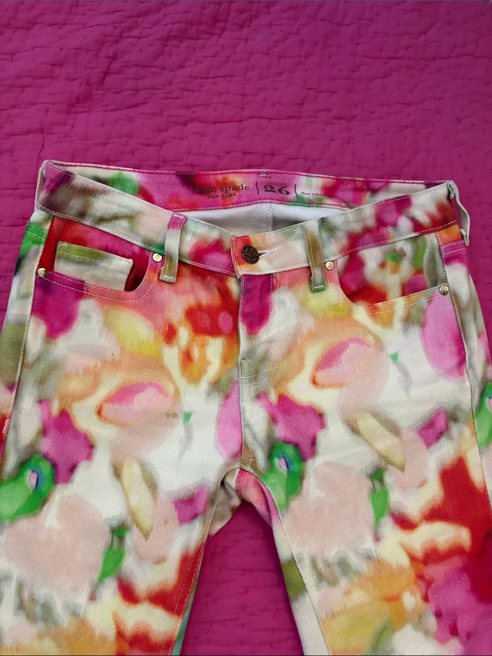 kate spade Pastel Watercolor Floral Cropped Jeans, size 26